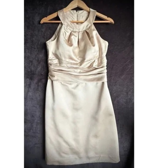 David’s Bridal Dress 10 Champagne Satin Halter Ruched Bust Wedding Guest Formal - Picture 5 of 7